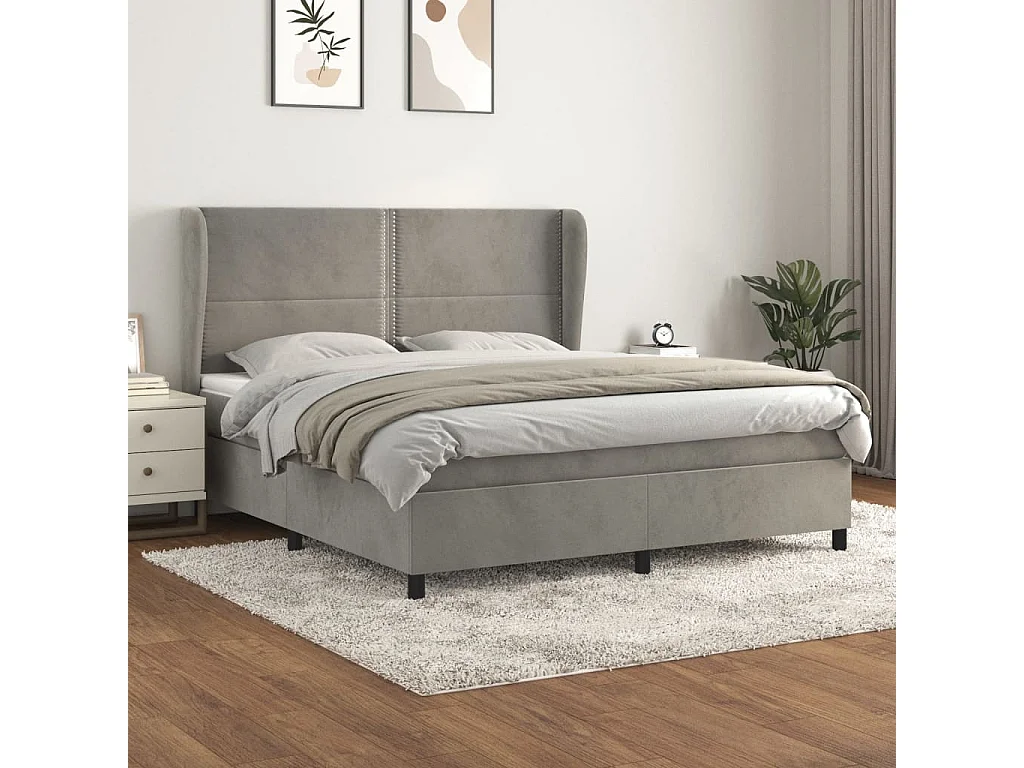 Sommier à lattes de lit et matelas Gris clair 160x200cm Velours