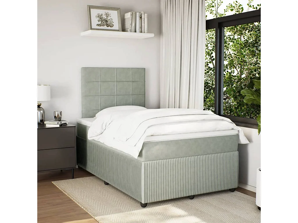 Cama box spring con colchón terciopelo gris claro 120x200 cm