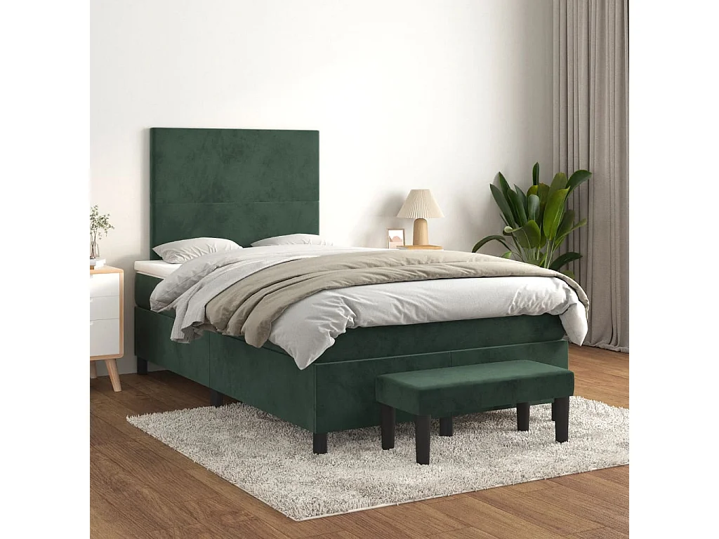 Cama boxspring com colchão 120x200 cm veludo verde-escuro