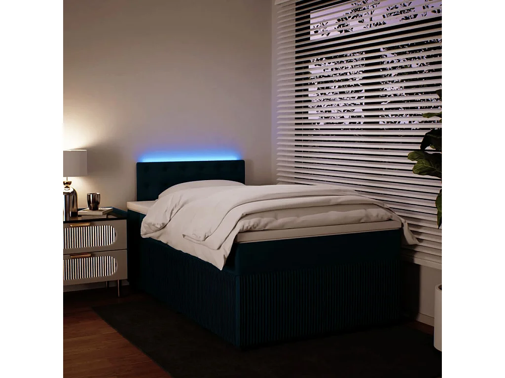 Sommier à lattes de lit et matelas bleu 120x190 cm velours