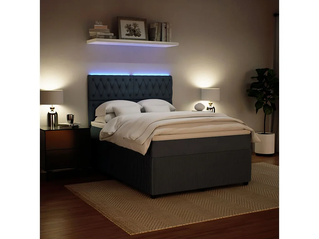 Cama box spring con colchón terciopelo gris oscuro 140x190 cm