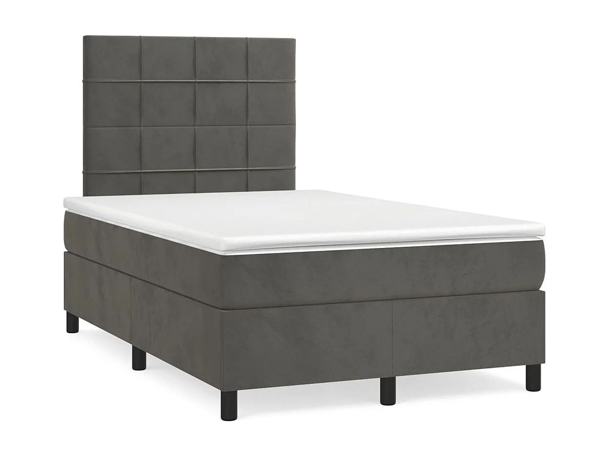 Sommier à lattes de lit et matelas gris foncé 120x190cm velours