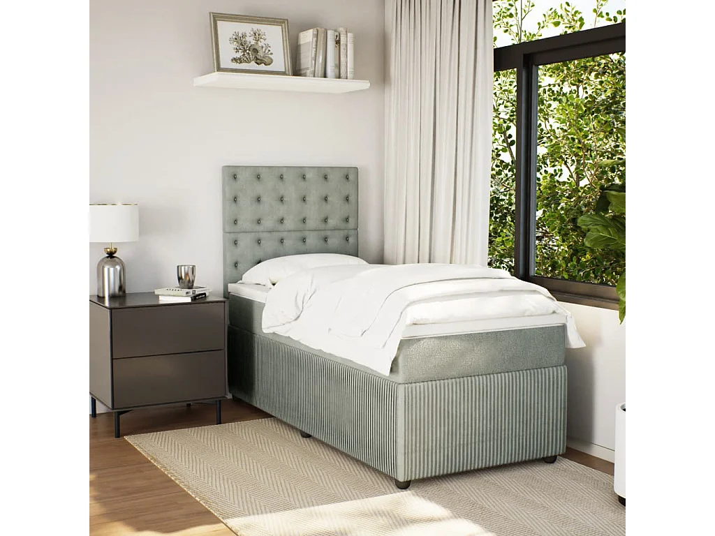 Boxspringbett mit Matratze Hellgrau 90x200 cm Samt