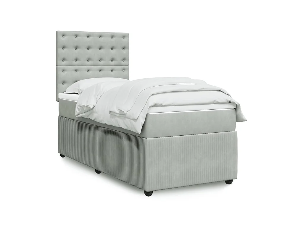 Sommier à lattes de lit et matelas Gris clair 90x200 cm Velours