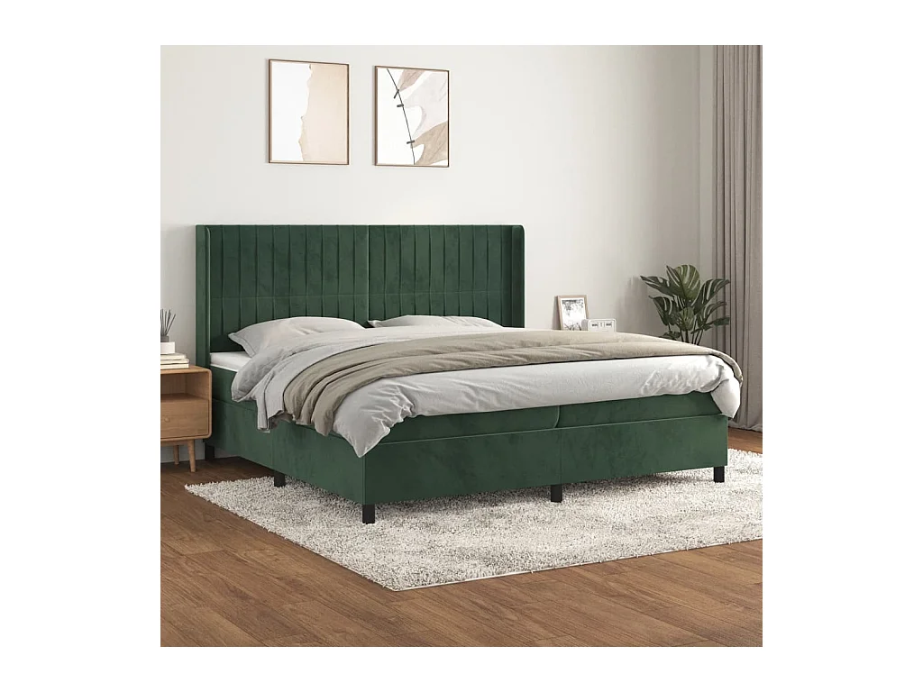 Giroletto a Molle con Materasso Verde Scuro 200x200 cm Velluto