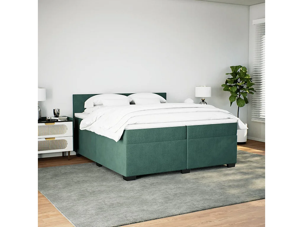 Giroletto a Molle con Materasso Verde Scuro 200x200 cm Velluto