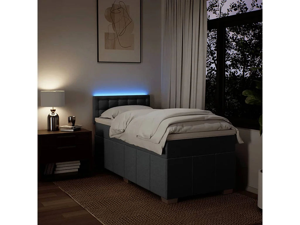 Cama box spring con colchón tela gris oscuro 90x190 cm