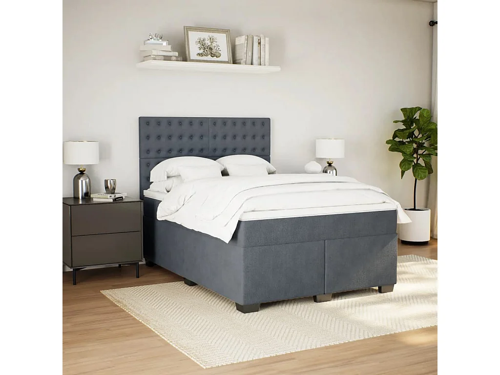 Boxspringbett mit Matratze Dunkelgrau 140x200 cm Samt