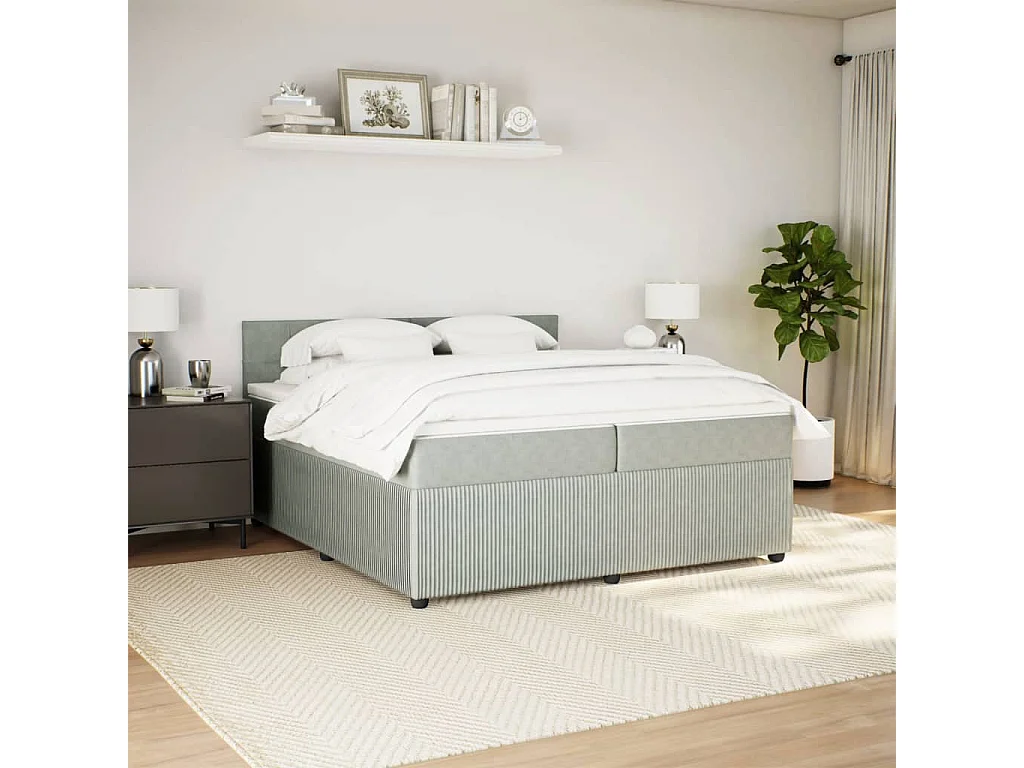 Sommier à lattes de lit et matelas Gris clair 200x200cm Velours
