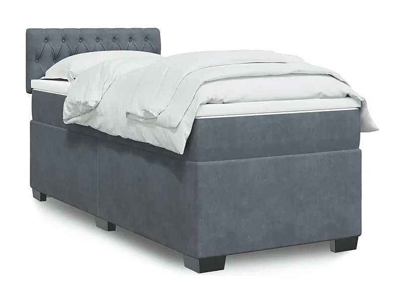 Cama box spring con colchón terciopelo gris oscuro 90x190 cm