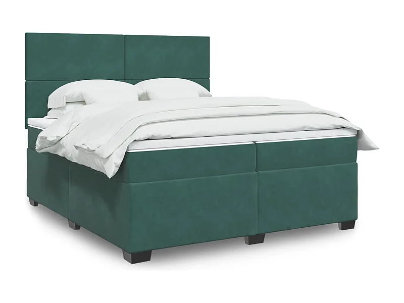 Cama box spring con colchón terciopelo verde oscuro 200x200 cm
