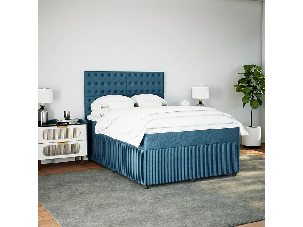 Cama com molas/colchão 140x200 cm veludo azul-escuro