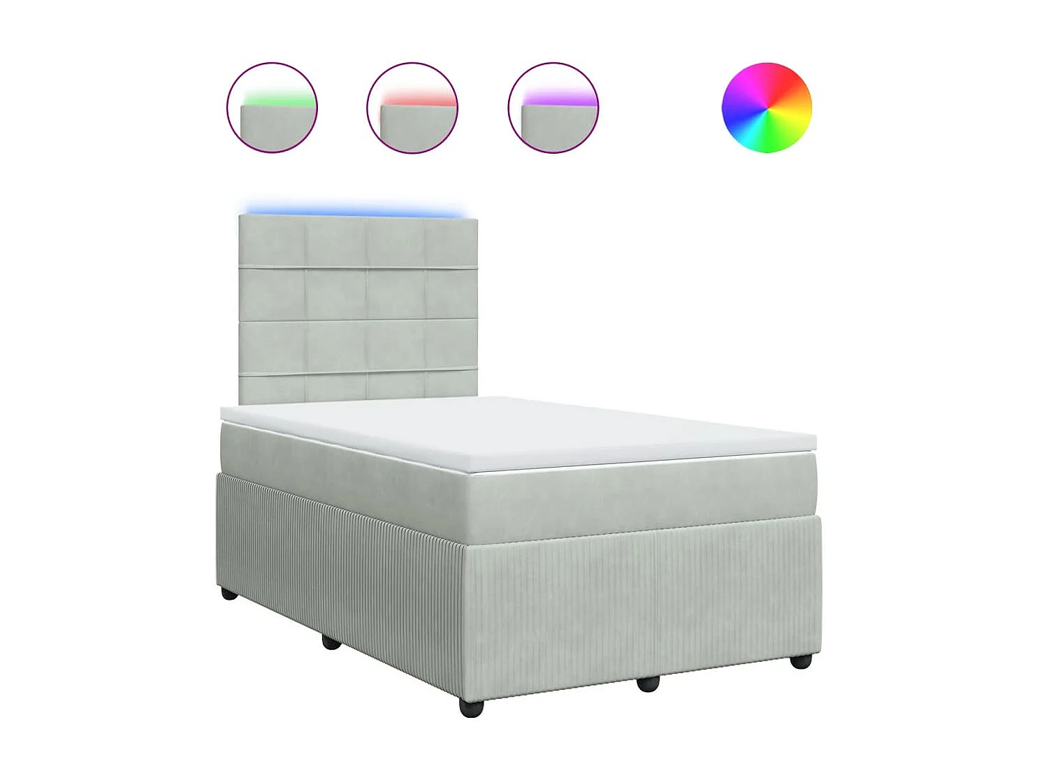 Cama box spring con colchón terciopelo gris claro 120x190 cm