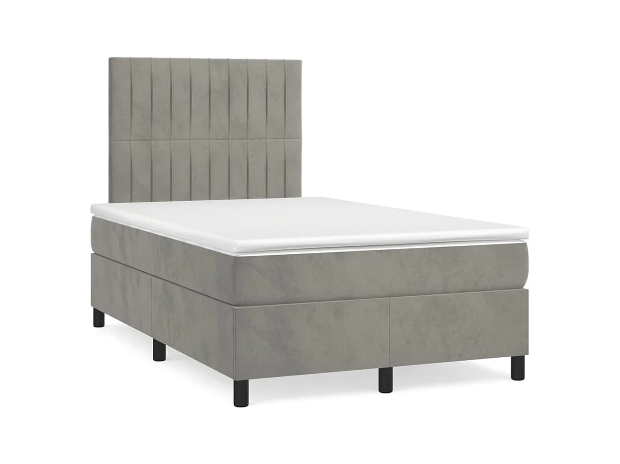 Sommier à lattes de lit et matelas gris clair 120x190cm velours