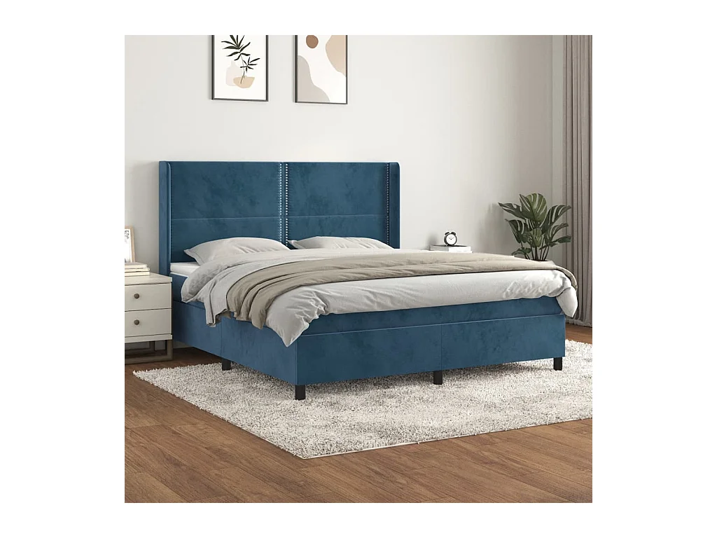Sommier à lattes de lit et matelas Bleu foncé 160x200cm Velours