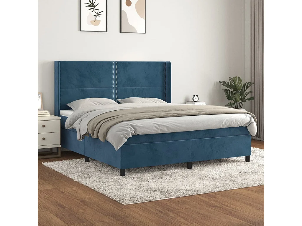 Sommier à lattes de lit et matelas Bleu foncé 160x200cm Velours
