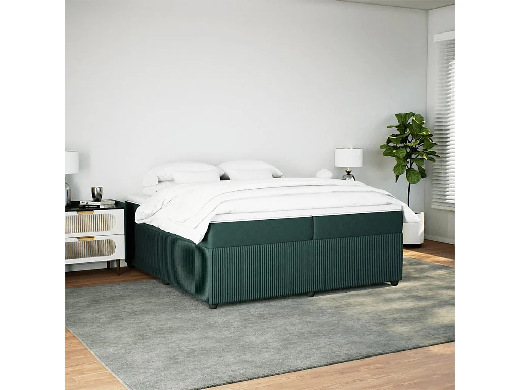 Giroletto a Molle con Materasso Verde Scuro 200x200 cm Velluto