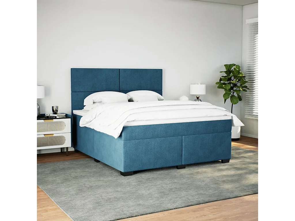 Giroletto a Molle con Materasso Blu 180x200 cm in Velluto