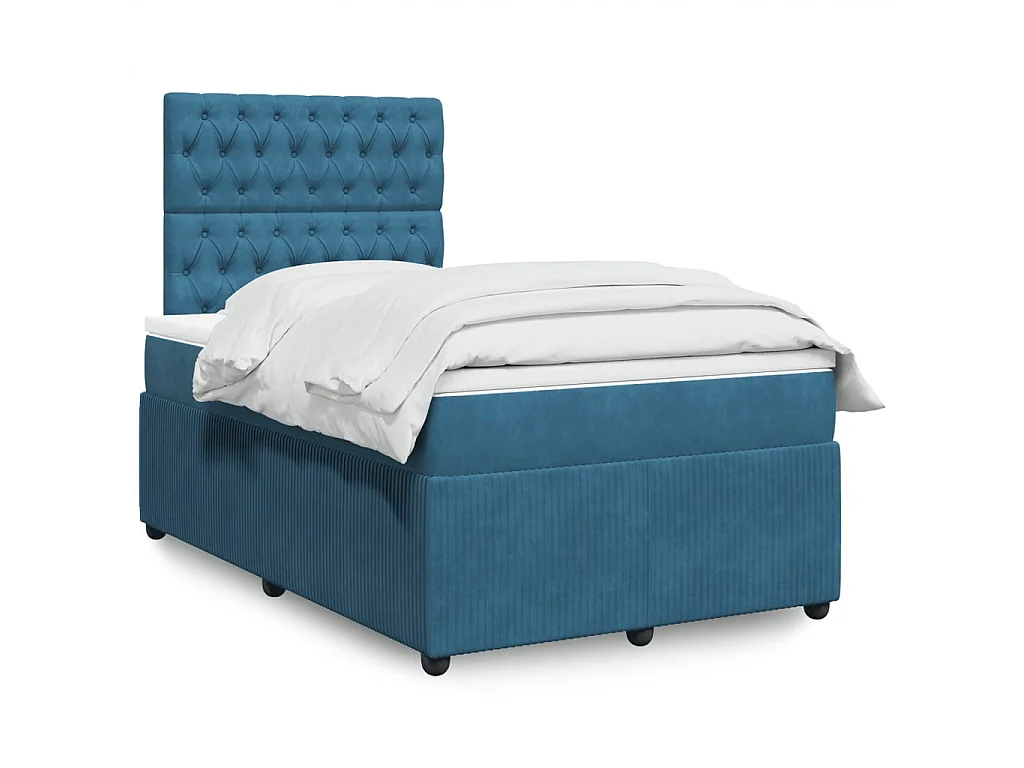 Cama boxspring com colchão 120x190 cm veludo azul-escuro
