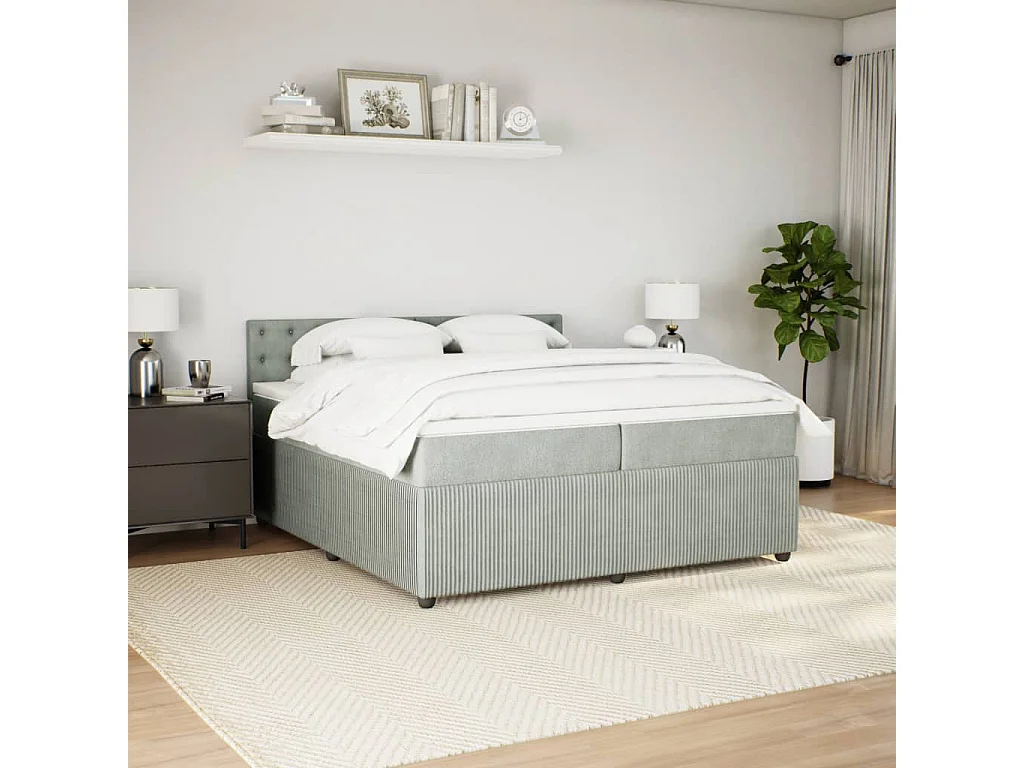 Cama com molas/colchão 200x200 cm veludo cinzento-claro