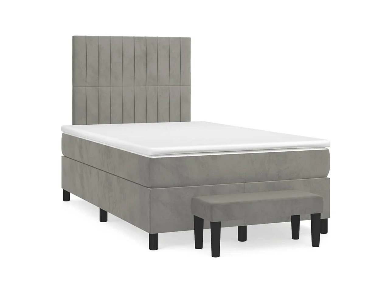 Sommier à lattes de lit et matelas gris clair 120x190cm velours