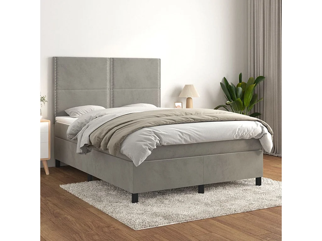 Sommier à lattes de lit et matelas Gris clair 140x190cm Velours
