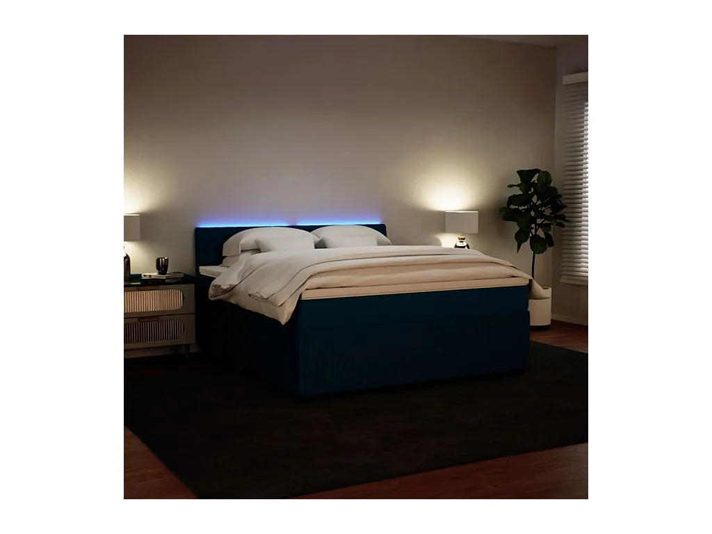 Sommier à lattes de lit et matelas bleu 180x200 cm velours