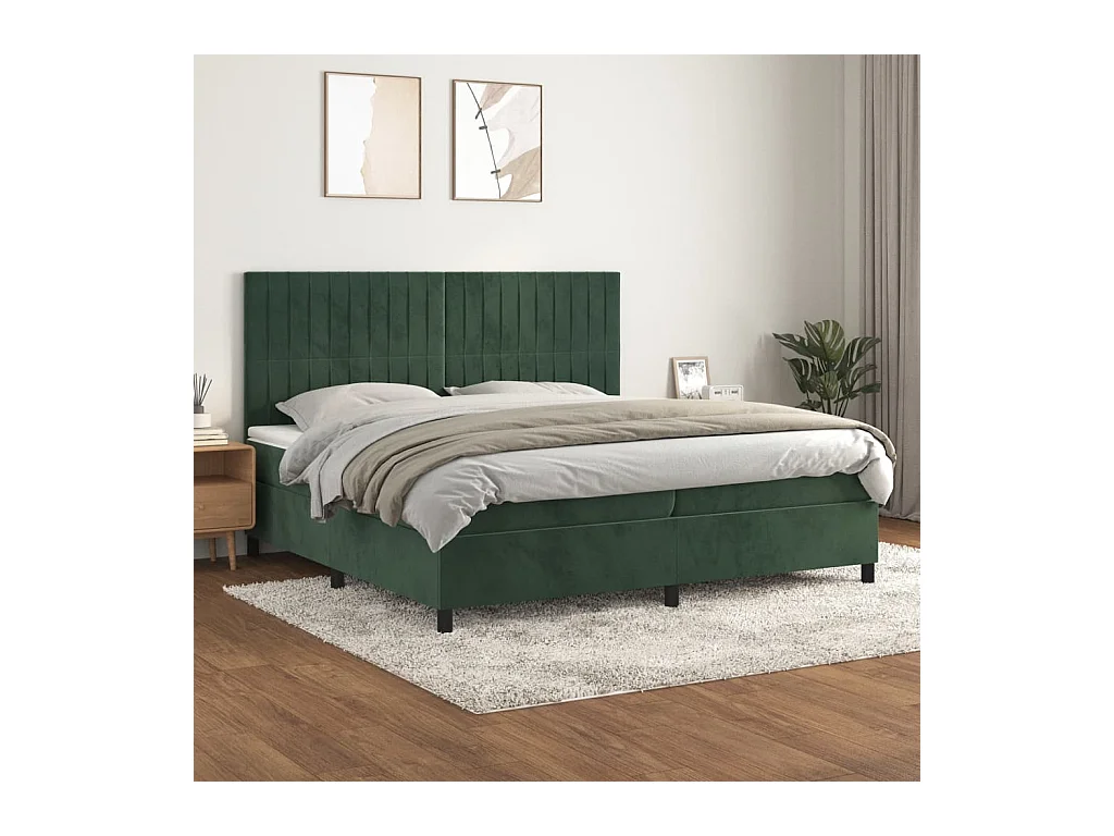 Giroletto a Molle con Materasso Verde Scuro 200x200 cm Velluto