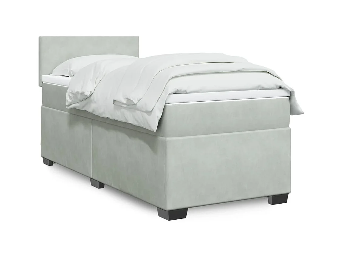 Cama com molas/colchão 100x200 cm veludo cinza-claro