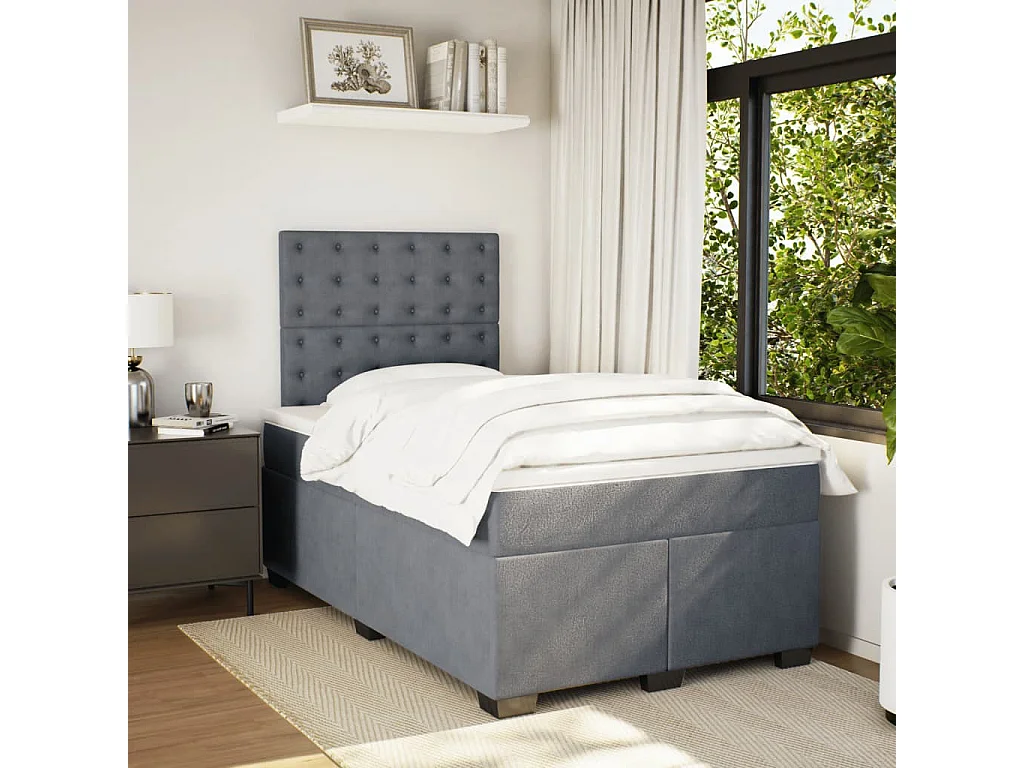 Cama box spring con colchón terciopelo gris oscuro 120x200 cm