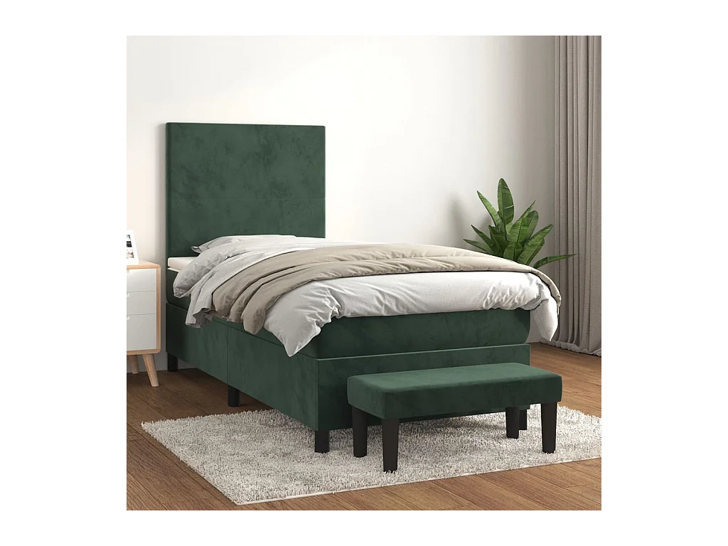 Giroletto a Molle con Materasso Verde Scuro 80x200 cm Velluto