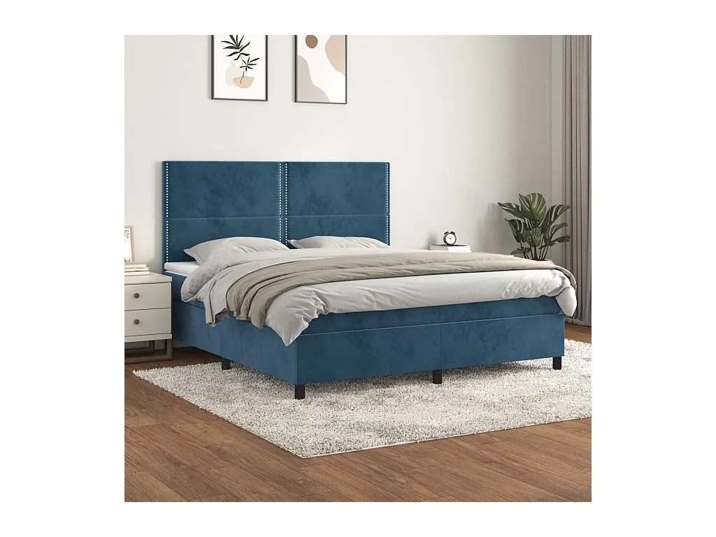 Boxspring met matras fluweel donkerblauw 160x200 cm