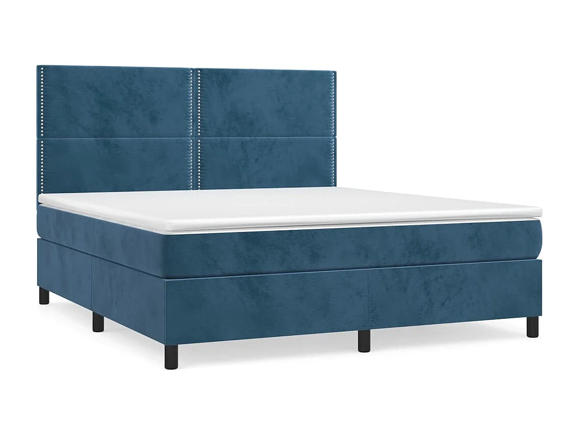 Cama box spring con colchón terciopelo azul oscuro 160x200 cm