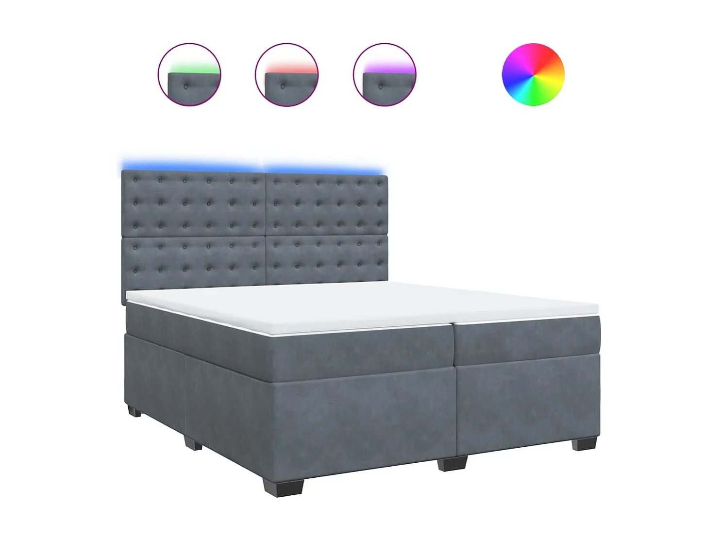 Sommier à lattes de lit et matelas Gris foncé 200x200cm Velours