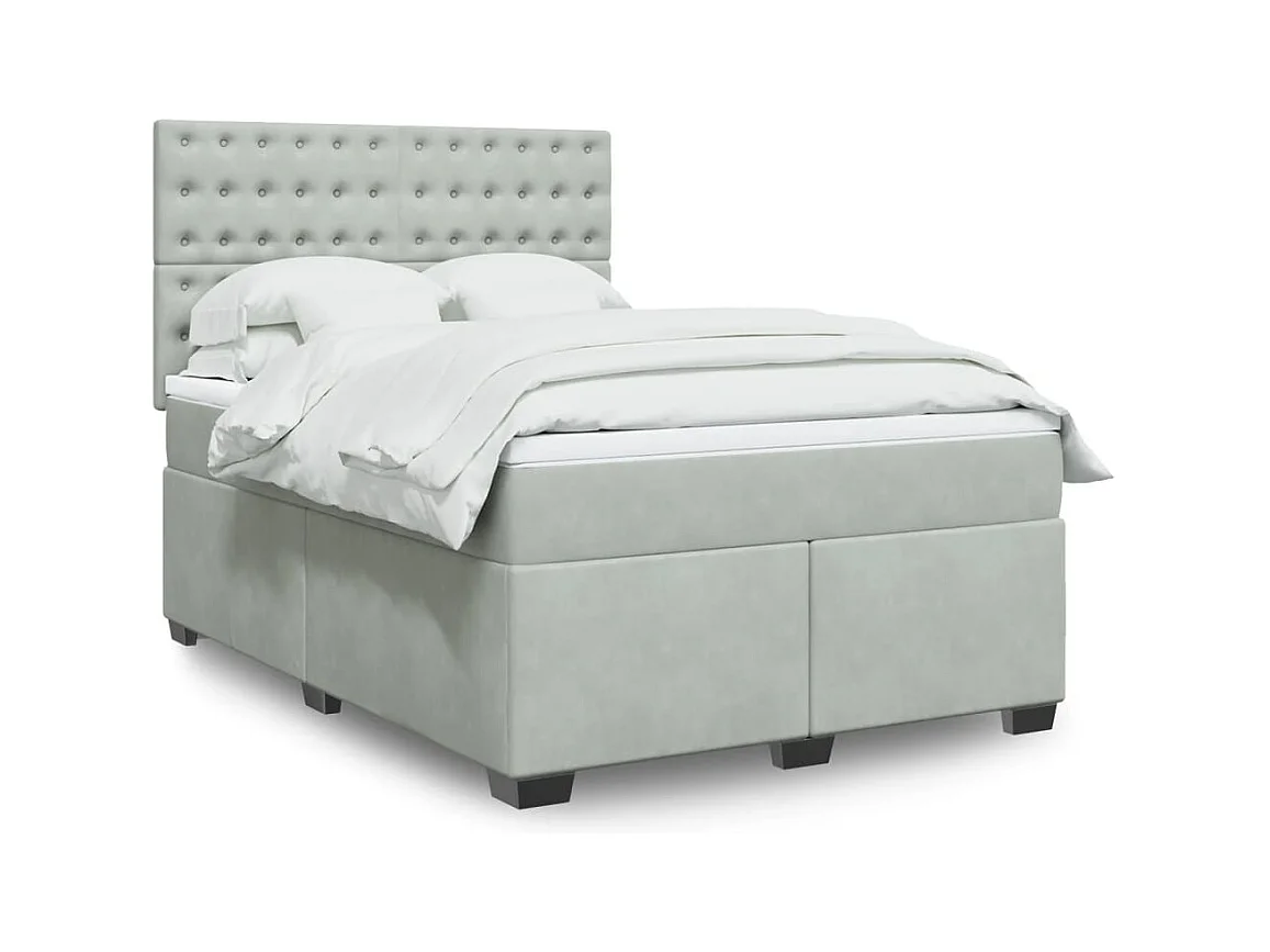 Giroletto a Molle con Materasso Grigio Chiaro 160x200cm Velluto