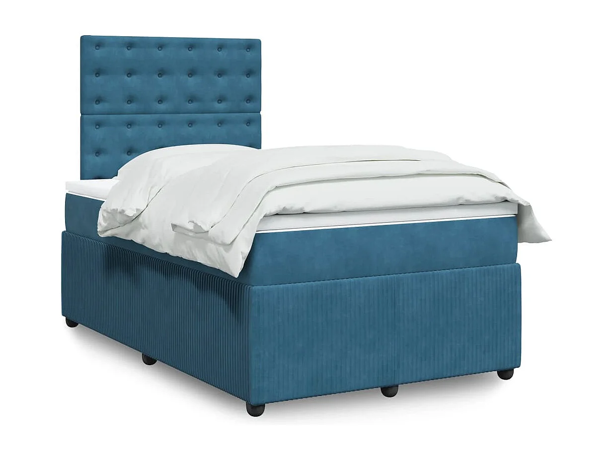 Cama boxspring com colchão 120x200 cm veludo azul-escuro
