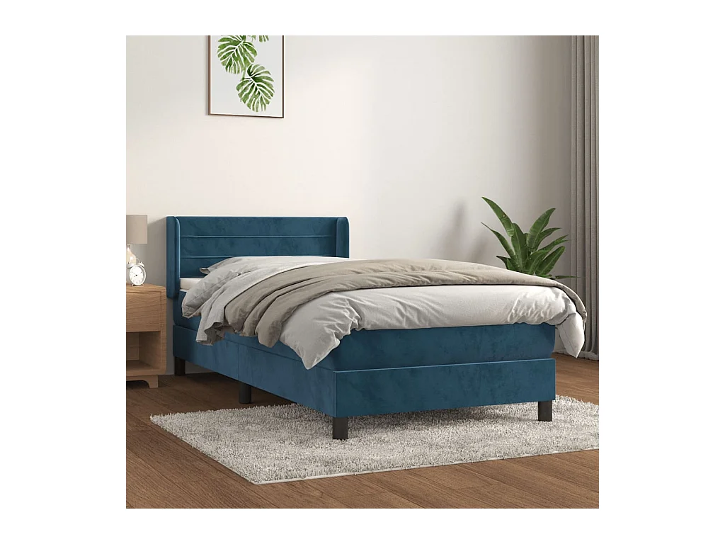 Giroletto a Molle con Materasso Blu Scuro 80x200 cm in Velluto