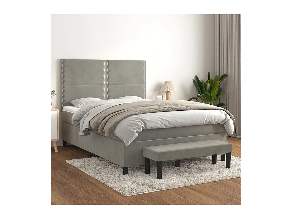 Sommier à lattes de lit et matelas Gris clair 140x190cm Velours