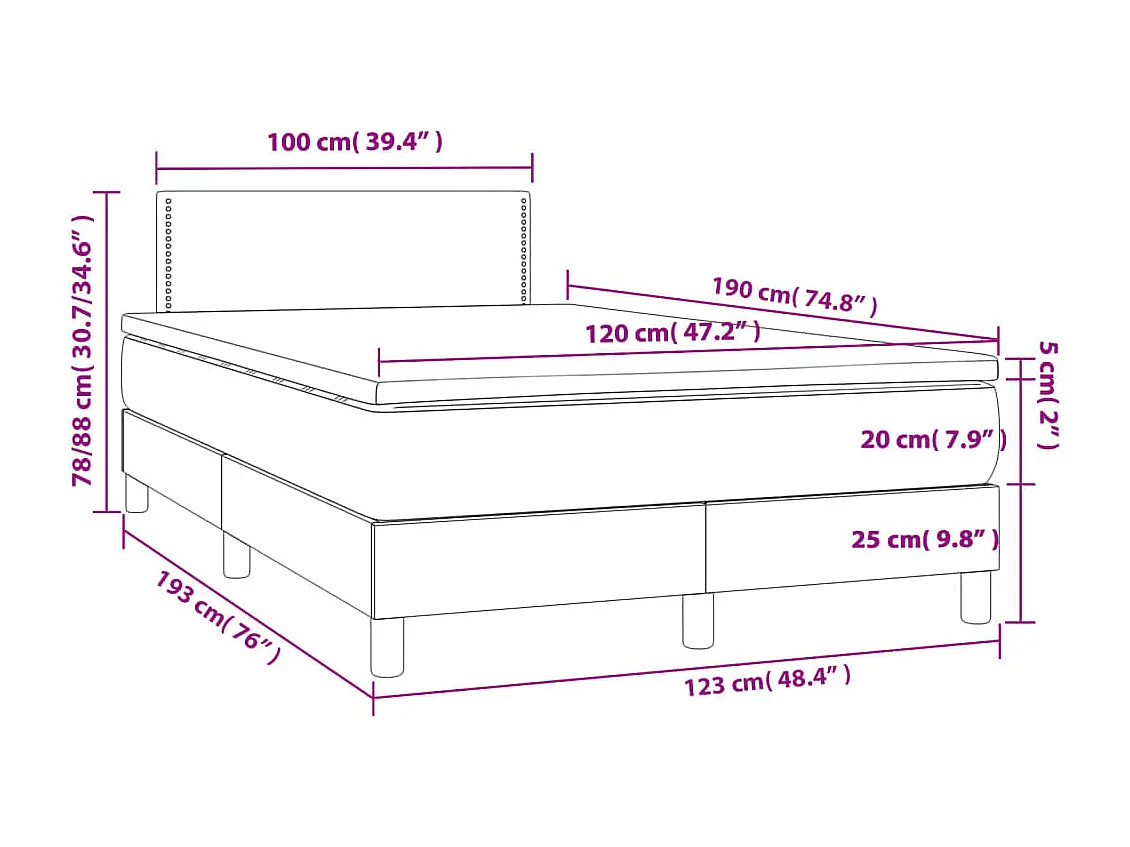 Giroletto a Molle con Materasso Grigio Chiaro 120x190cm Tessuto