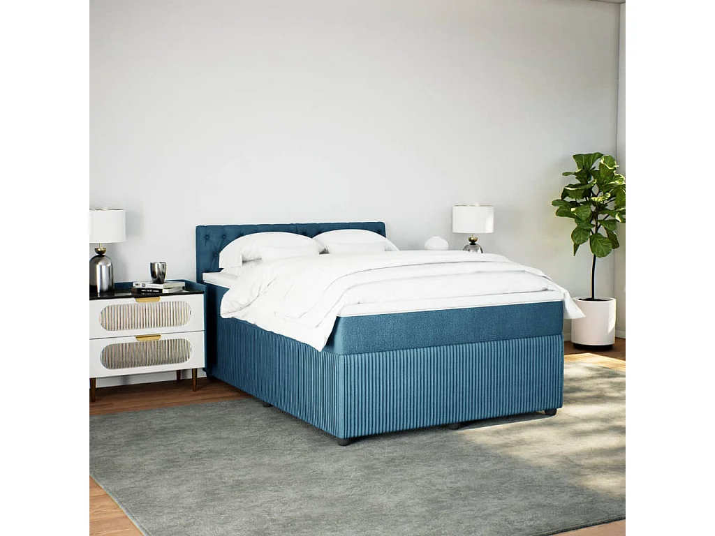 Giroletto a Molle con Materasso Blu 140x200 cm in Velluto