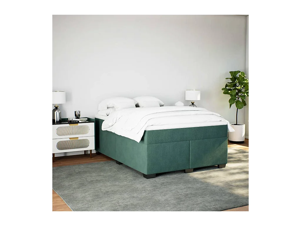 Giroletto a Molle con Materasso Verde Scuro 140x190 cm Velluto