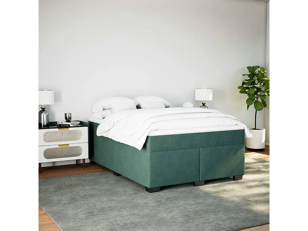 Cama com molas/colchão 140x190 cm veludo verde-escuro