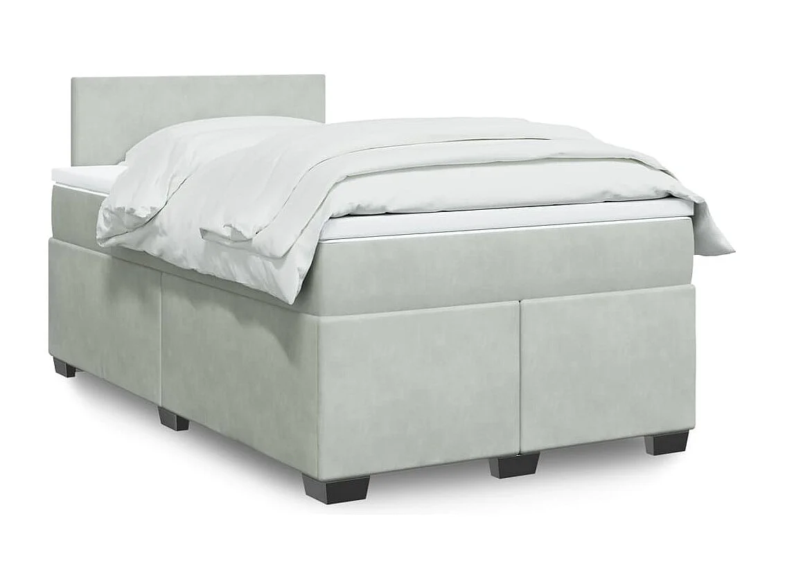 Cama box spring con colchón terciopelo gris claro 120x190 cm