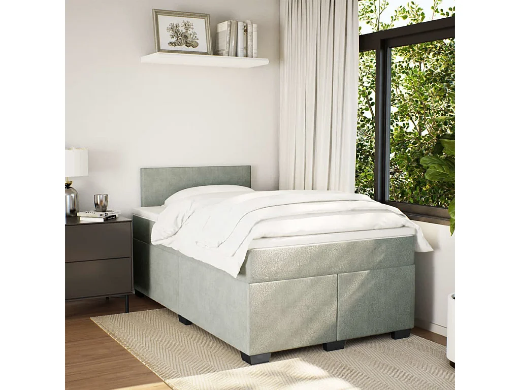 Cama box spring con colchón terciopelo gris claro 120x190 cm