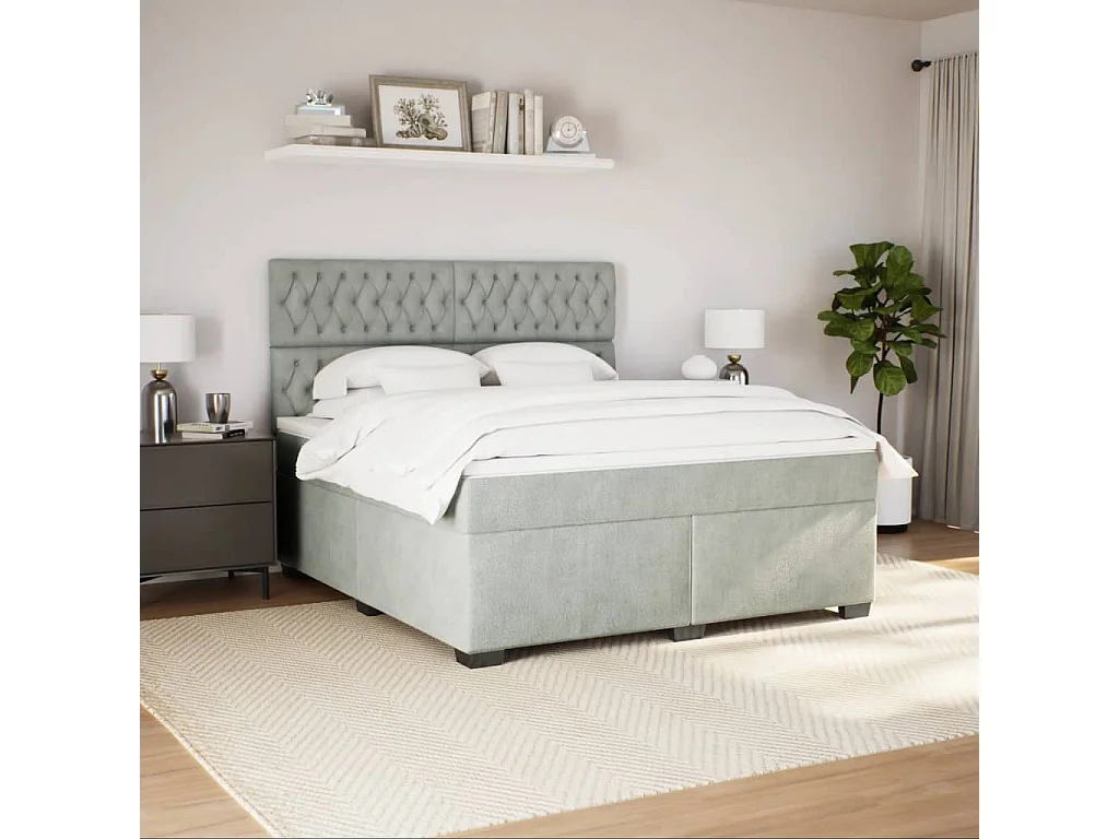 Giroletto a Molle con Materasso Grigio Chiaro 180x200cm Velluto