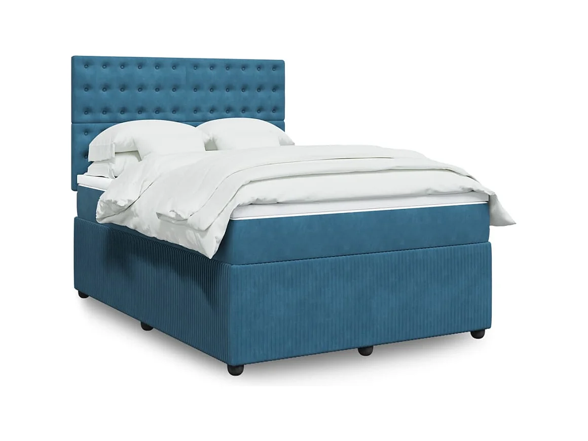 Boxspringbett mit Matratze Dunkelblau 140x190 cm Samt