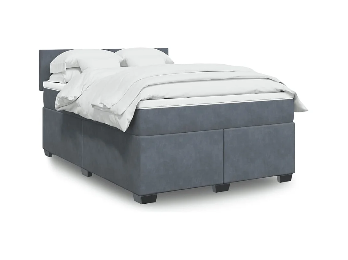 Cama box spring con colchón terciopelo gris oscuro 140x190 cm
