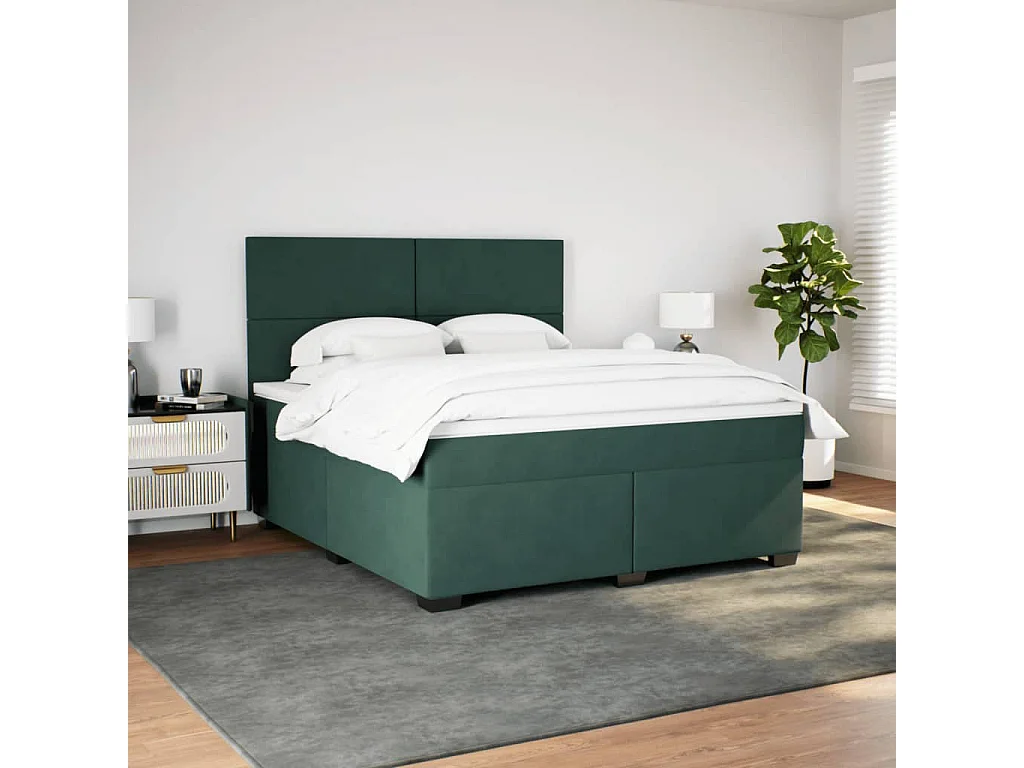 Giroletto a Molle con Materasso Verde Scuro 180x200 cm Velluto