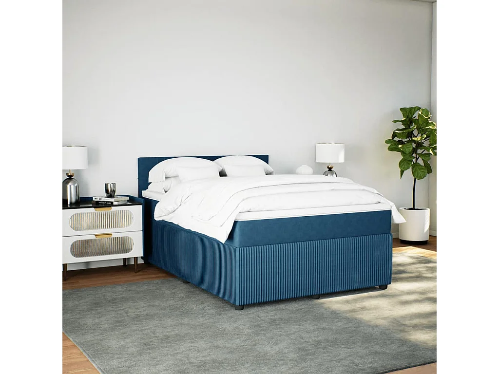 Boxspringbett mit Matratze Blau 160x200 cm Samt