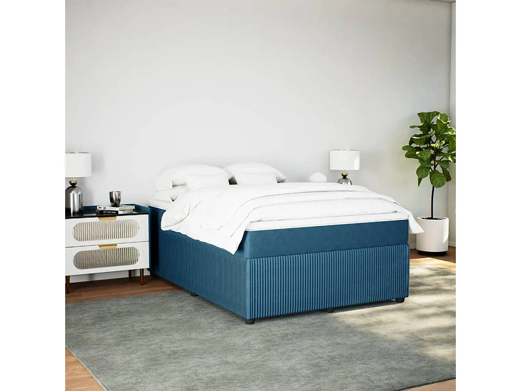 Cama box spring con colchón terciopelo azul oscuro 160x200 cm